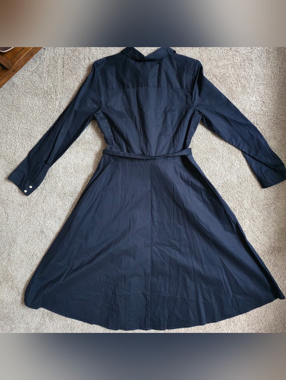 New Navy Talbots shirt dress crisp cotton poplin fabric Tie Belt Size Large - Picture 4 of 13